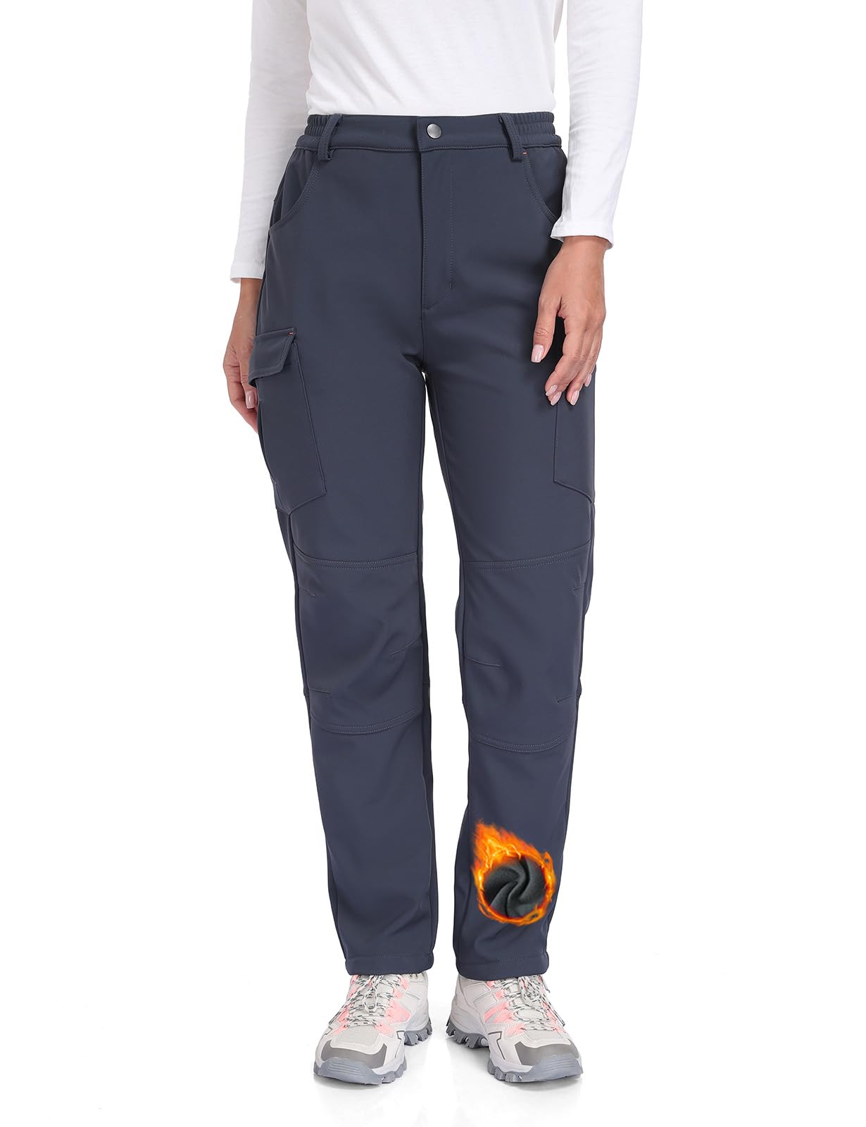 GymBrave Pantaloni Softshell Invernali Donna Impermeabili Imbottiti con Tasche a Zip per Trekking e Sci, Calda Pantalone da Esterno