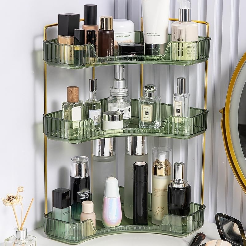 Organizador de Maquillaje, Organizador de Cosméticos, Organizador Perfume, Organizador de Bandeja de Cosméticos de Alta Capacidad para Baño (3 Capas, Verde)