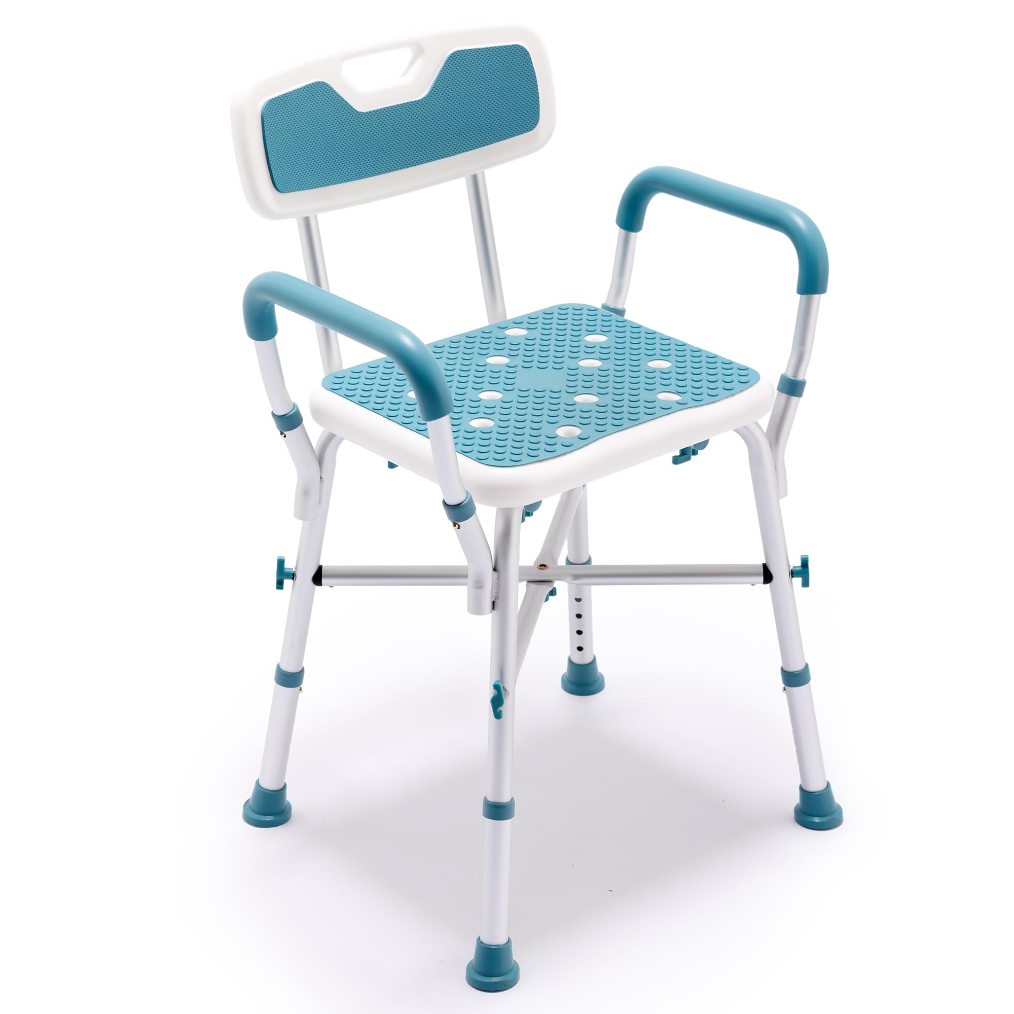 Silla de ducha con respaldo y reposabrazos, taburete de ducha ajustable en altura para personas mayores, asiento de ducha antideslizante con respaldo extraíble, taburete de baño para ducha y