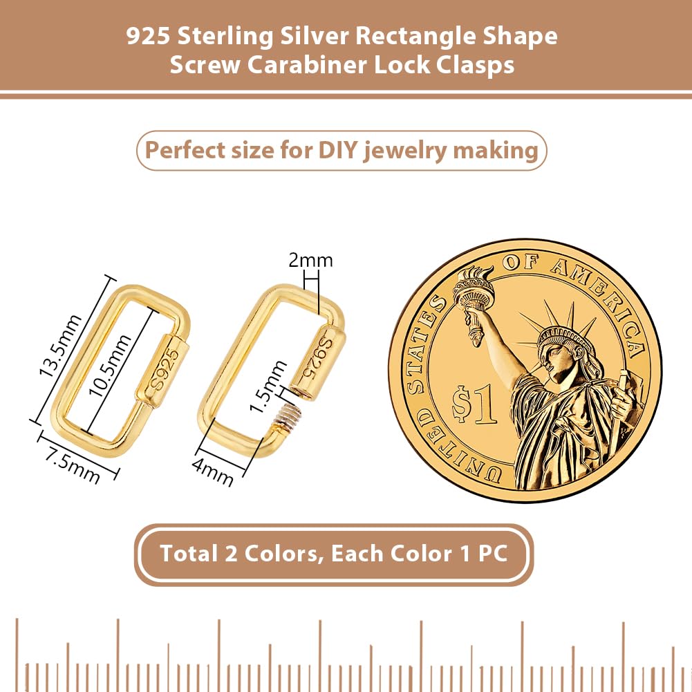 AHANDMAKER 2 pezzi di chiusura a moschettone rettangolare con vite in argento sterling, chiusura a moschettone, chiusura a clip, gancio rapido