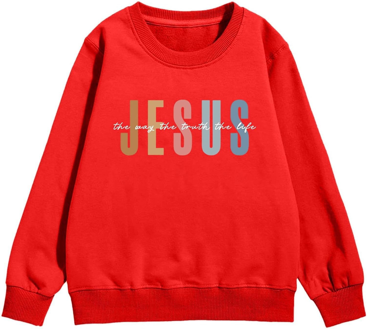 Jesus Christian Sweatshirt for Girl Letter Graphic Crewneck Long Sleeve Sweatshirts Loose Casual Fashion Cute Shirt 6-7 Years 04 Red