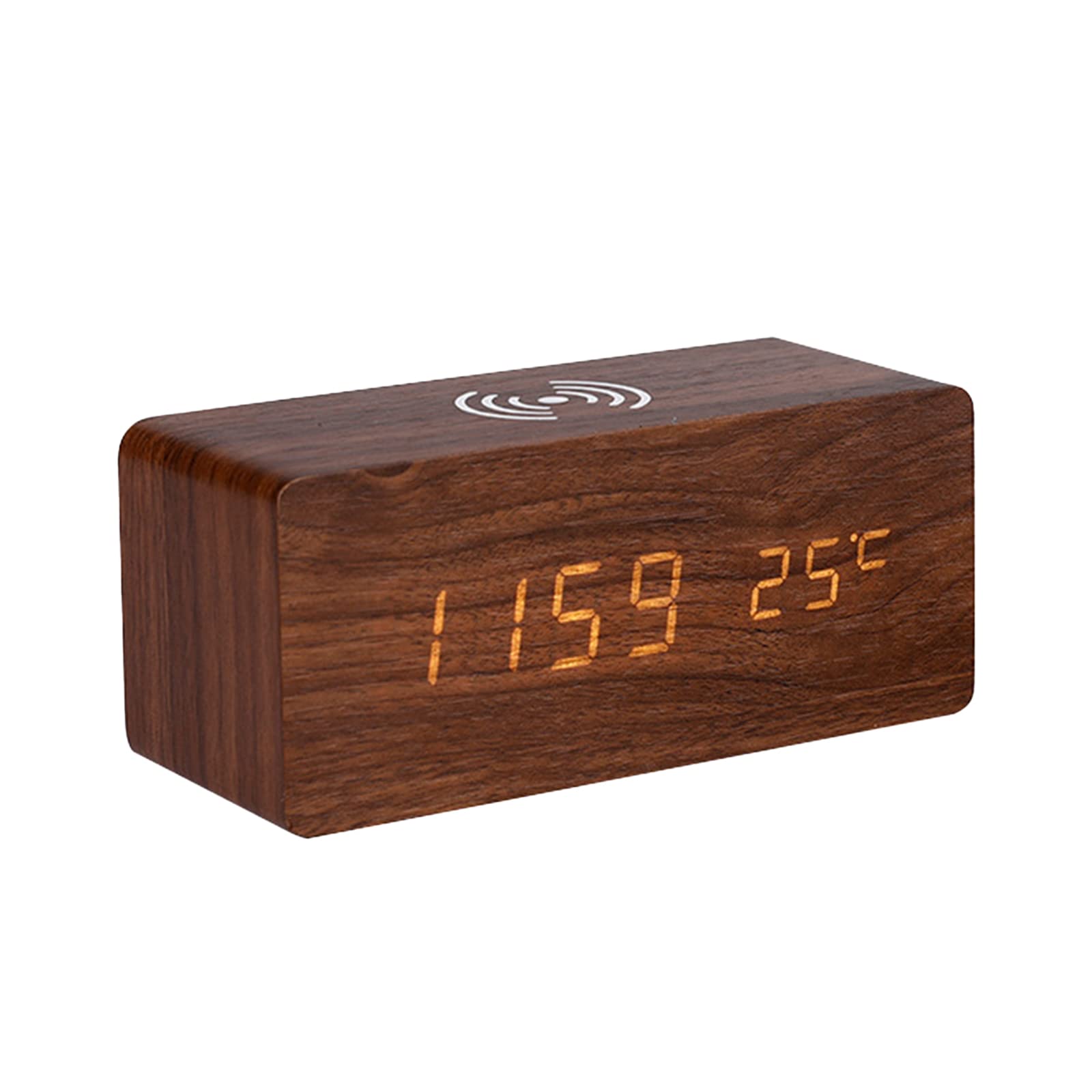 Réveil numérique en bois pour ne plus manquer le matin avec sa charge sans fil et 3 alarmes