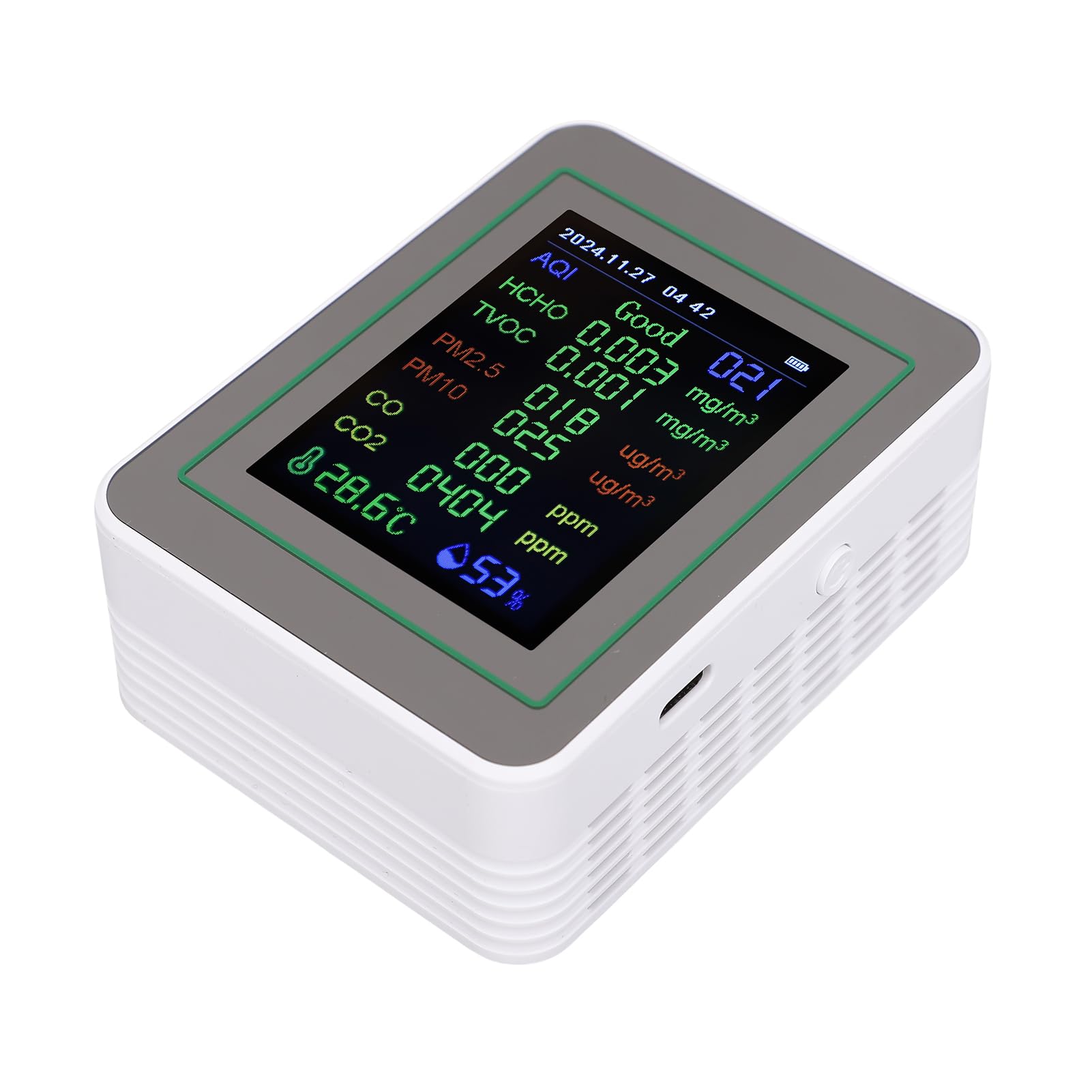 Cocoarm Misuratore di qualità dell'aria per Interni con Schermo TFT da 2,8 Pollici Sensore di qualità dell'aria Portatile 12 in 1 CO2 PM2.5 TVOC Monitor CO con umidità della Temperatura per Casa,