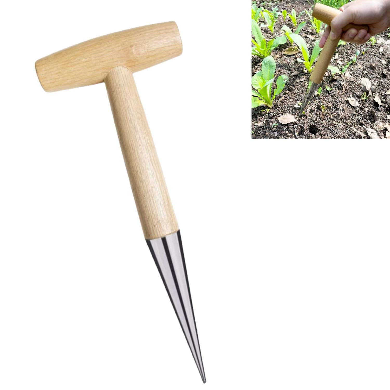 Piantatoio tradizionale,semina dibbers bulbi strumenti di piantagione bulbi in acciaio inox,maneggevole foraterra alberelli e bulbi con facilità e precisione,28 cm
