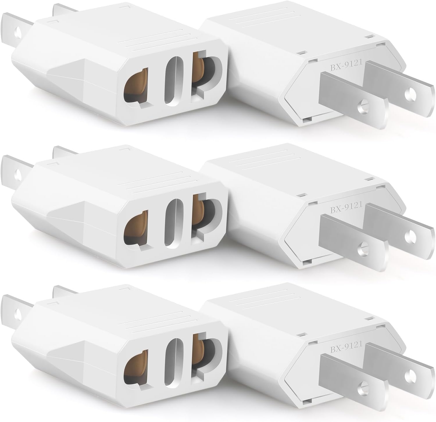 6 Pack European to US Plug Adapter, Europe to American Travel Adapter, 220V to 110V Adapter Plug, Europe to USA Power Plug Converter, Type A, White