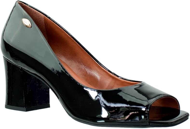 Compre Peep Toe Couro Luz da Lua Salto Grosso Metal FemininoPret Online