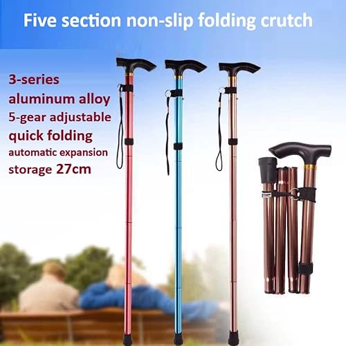 Miniatura 2 de Bastones de trekking, bastón plegable para hombres, mujeres, 5 engranajes plegables, organiza en la mochila, bastón de caminar con cuerda,