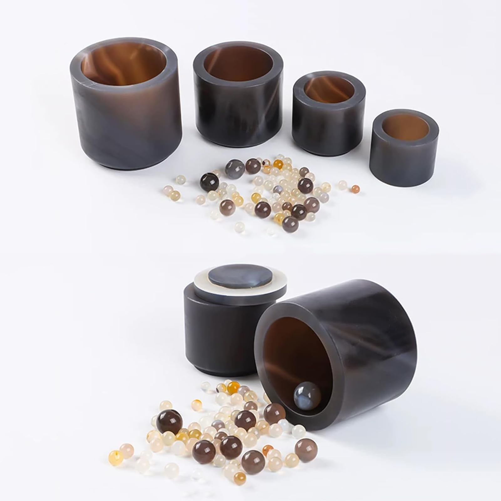 Mahlbecher aus natürlichem Achat, Planetenkugelmühlen-Set, mit Kugeln, Dichtungsring, Mohshärte 7,2–7,5, frei von Verunreinigungen, für Labor- und Industrieanwendungen (250ML)