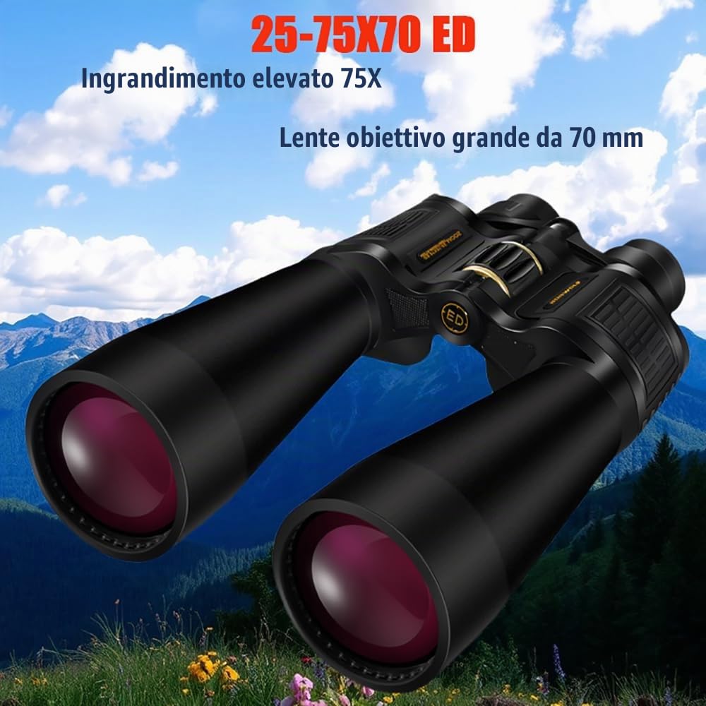 25-75X70 Binocolo ad Alto Ingrandimento HD Professionale Zoom Telescopio Caccia Esterna Binocolo Ad Alta Potenza per Bird Watching e Guardare Luna