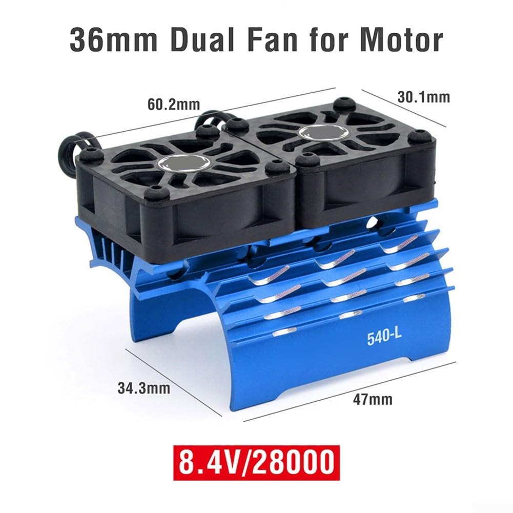 Refroidisseur de moteur RC à double ventilateur de 28 mm, 29 mm, 36 mm, compatible avec les moteurs sans balais 380 390 540 550 et pour modèles de voitures 1/pour 12 à 1/5 (noir 380-L)