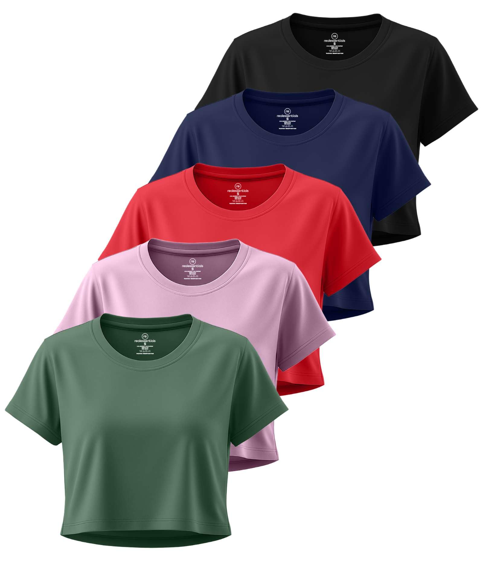 5 Pack Women's Dry Fit Crop Top Workout T Shirts Short Sleeve Athletic Gym