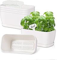 Oliz Herb Garden Planter Set of 6 - Plastic Pots with Drainage Tray for Indoor Herbs, Succulents, Cactus on Windowsill, Green