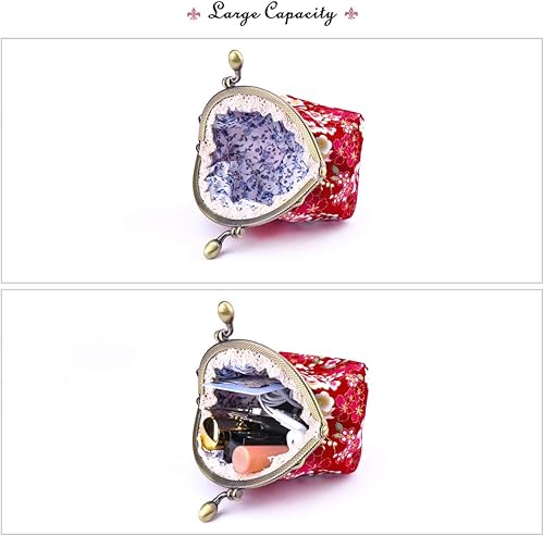 Miniatura 5 de Oyachic Monedero, monedero con cambio floral, bolsa vintage para monedas, pequeña cartera con cierre de cierre de beso para mujeres y niñas