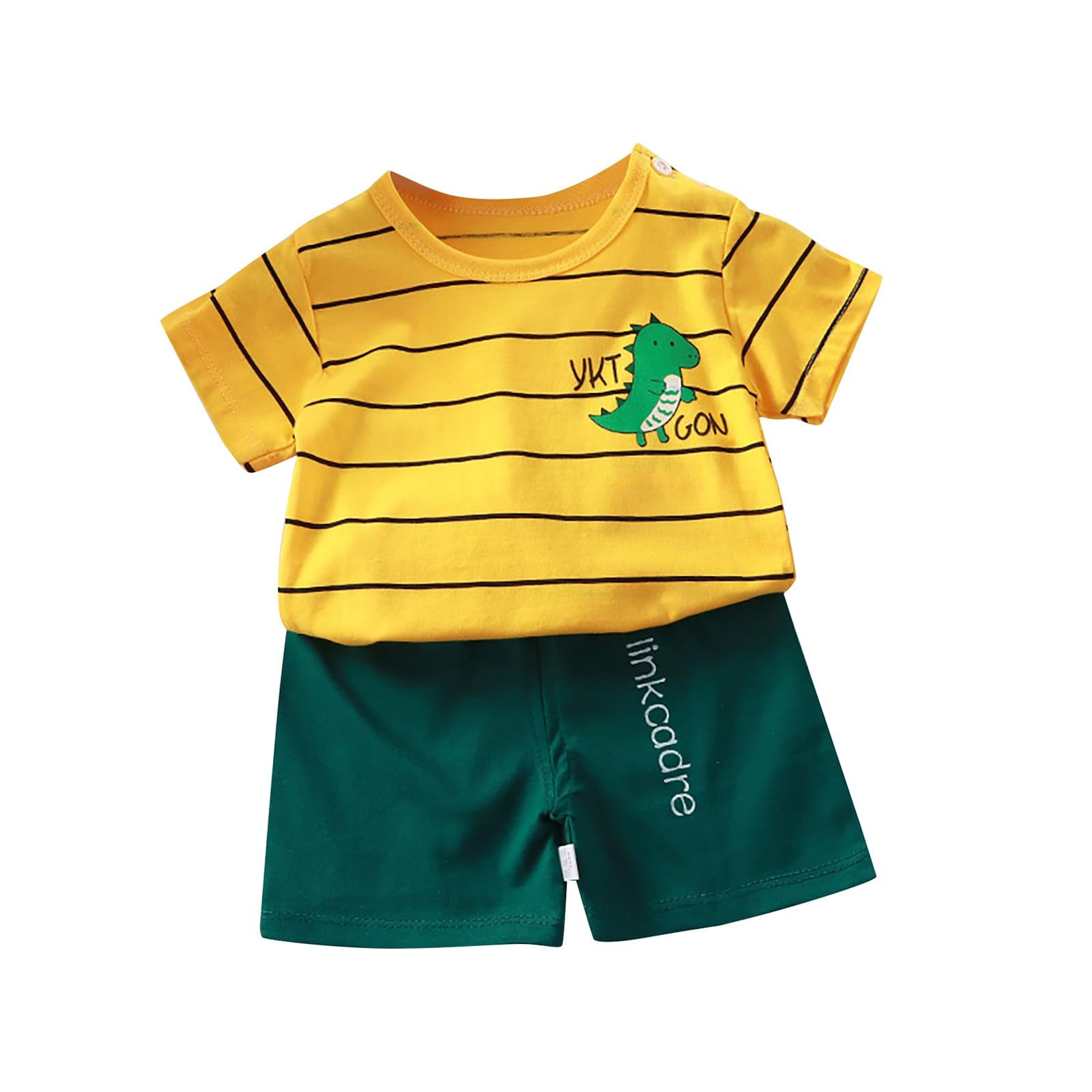 Conjunto de 2 piezas para bebé y niño, de verano, manga corta, con estampado de animales y pantalones cortos a rayas, con cintura elástica, ropa casual y cómoda para niños — view 9