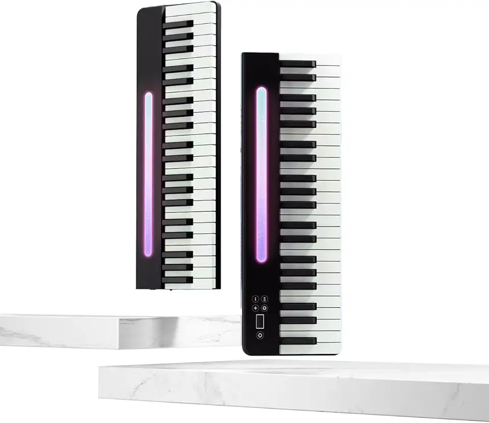 VEDO Teclado de piano dobrável magnético, piano dobrável de tamanho normal com 88 teclas semipesadas, piano digital portátil Bluetooth, com estante (Painel de controle iluminado)