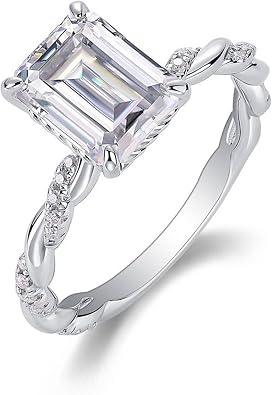 Womens Wedding Band Moissanite, Promise Rings with 7X9mm Rectangle Moissanite 9K/14K/18K White Gold/Pt950 Platinum Band Ring