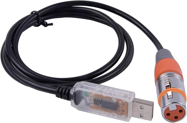 USB to DMX Control Cable RS485 Serial Converter Adapter FTDI XLR 3Pin Stage Lighting Device Cable (16ft, USB Transparent Shell)