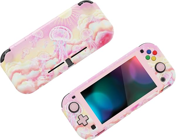 PlayVital Cover per Nintendo Switch Lite,Custodia Grip Ergonomica Copertura Protettiva Rigida Pellicola Copri Analogici per Nintendo Switch Lite Console-ZealProtect-Paradiso delle Meduse Rosa - 5