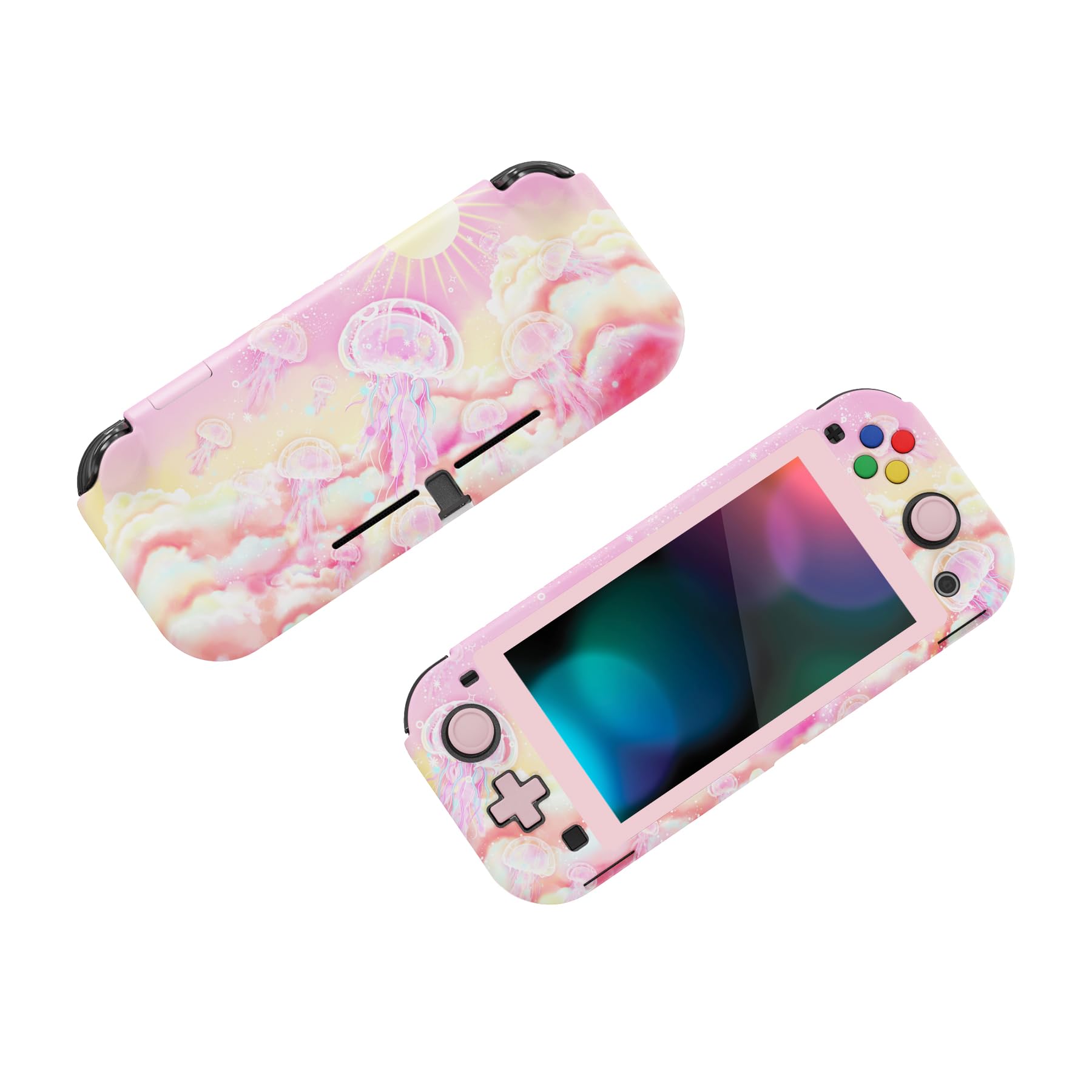 PlayVital Cover per Nintendo Switch Lite,Custodia Grip Ergonomica Copertura Protettiva Rigida Pellicola Copri Analogici per Nintendo Switch Lite Console-ZealProtect-Paradiso delle Meduse Rosa - 5