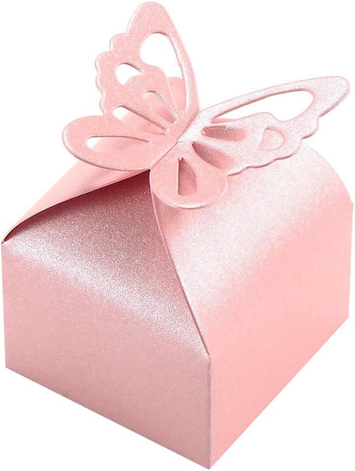KUPOO 50PCS Small Pink Butterfly Favor Boxes Girl Baby Shower Candy Box Small Butterfly Gift Boxes Party Favors for Wedding Birthday - Image 2