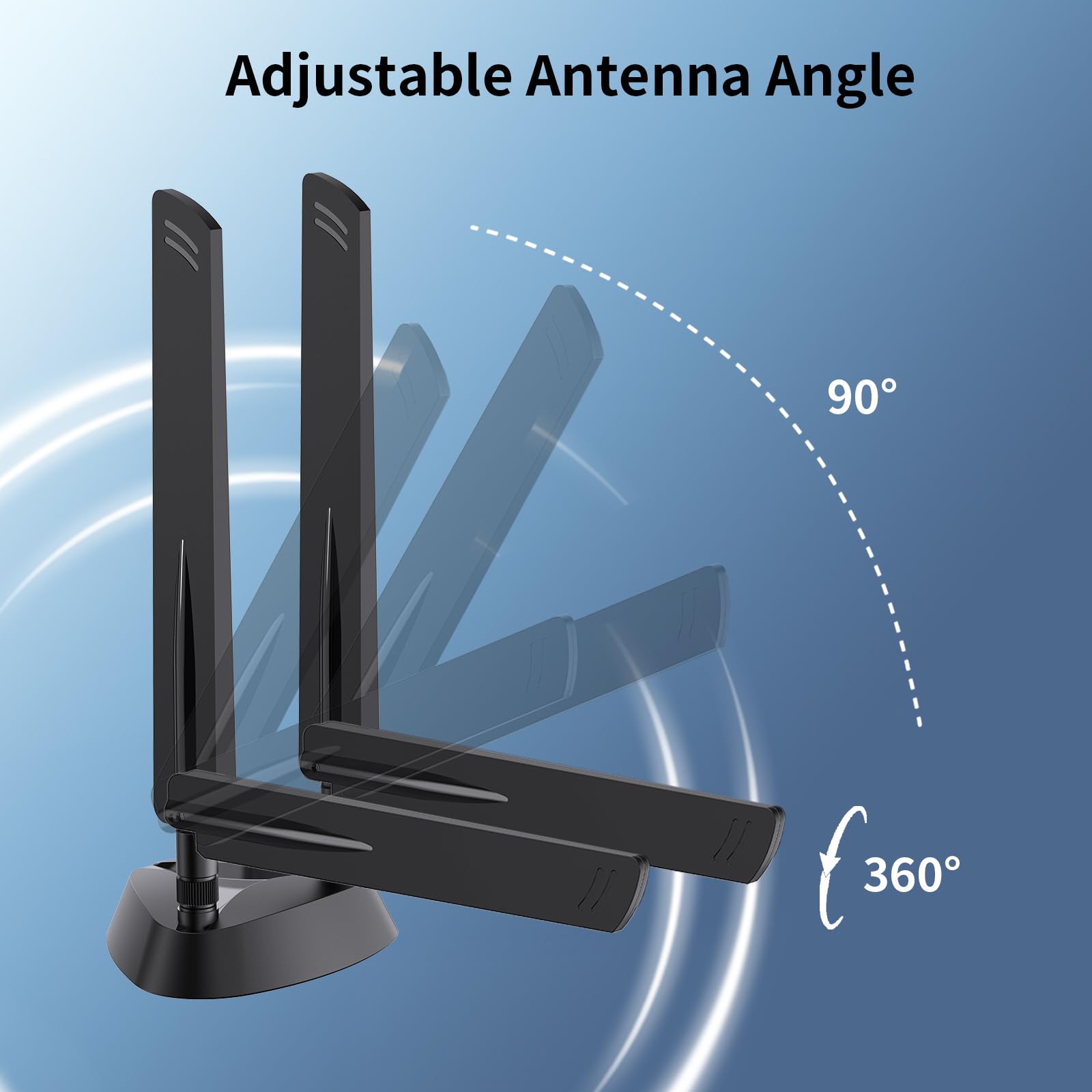 QFly Antena WiFi 6e Tri-Band 6GHz/5GHz/2.4GHz RP-SMA Antenas Wi-Fi con base magnética y cable de extensión de 6.5 pies para PC de escritorio PCIE adaptador de tarjeta inalámbrico router