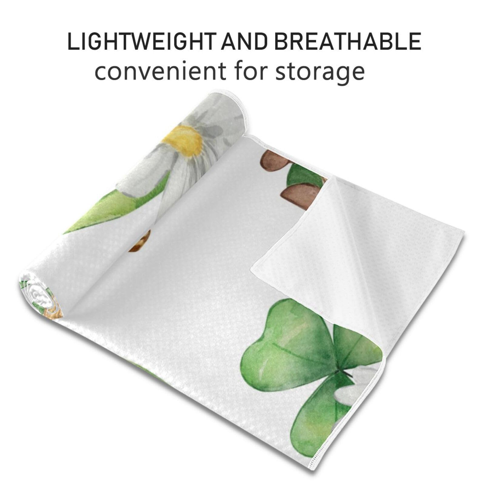 SEINDUS Watercolor Green Clover Dwarf Hot Yoga Towel for Women & Men, Non Slip Super Absorbent and Quick Dry Yoga Mat Towel for Hot Yoga, Pilates and Fitness 73