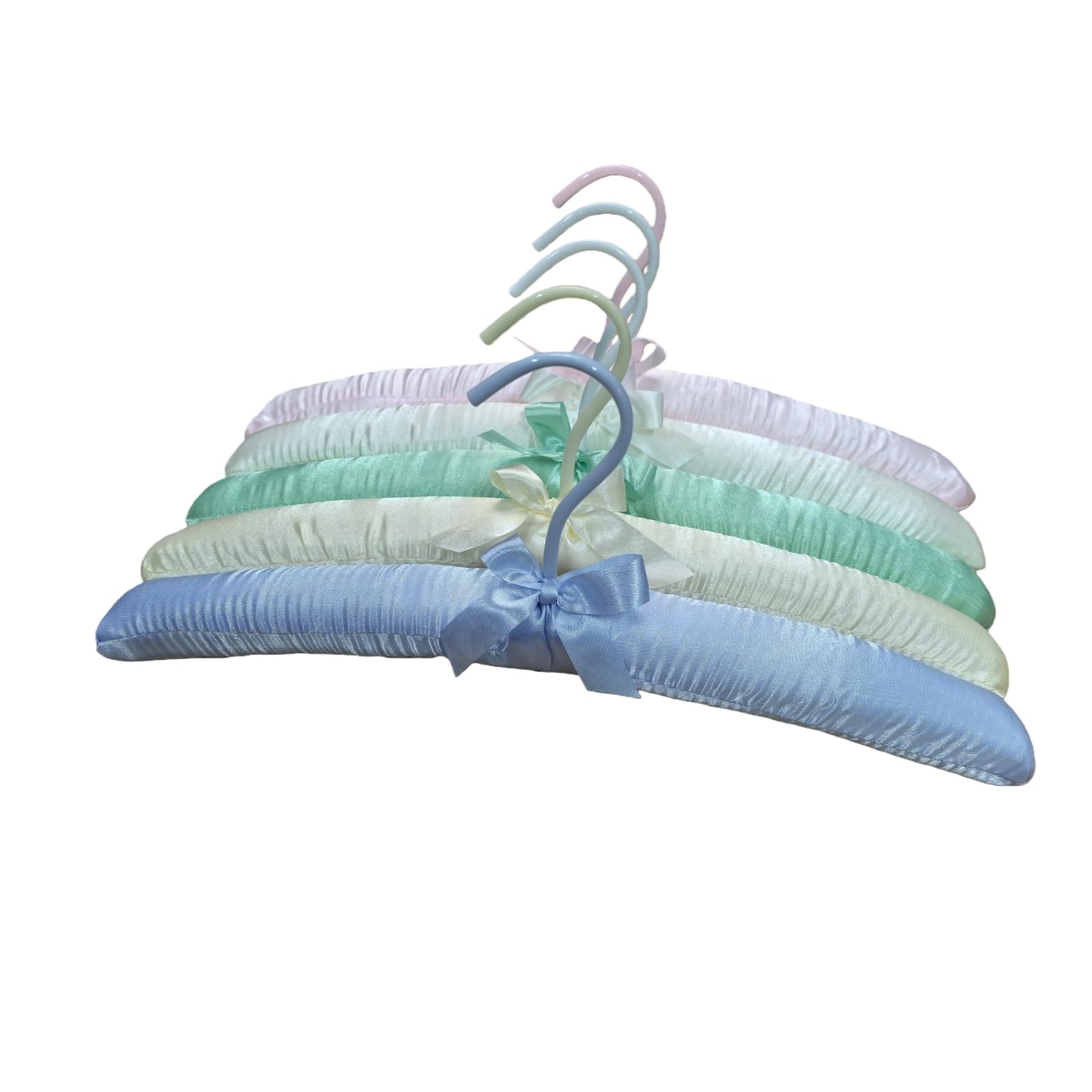 Cansybil 5 Pack Satin Padded Hangers for Women Clothing, Anti Slip Sponge Fabric Clothing Hangers Coat Racks for Sweater, Suit, Dress (5-Color)