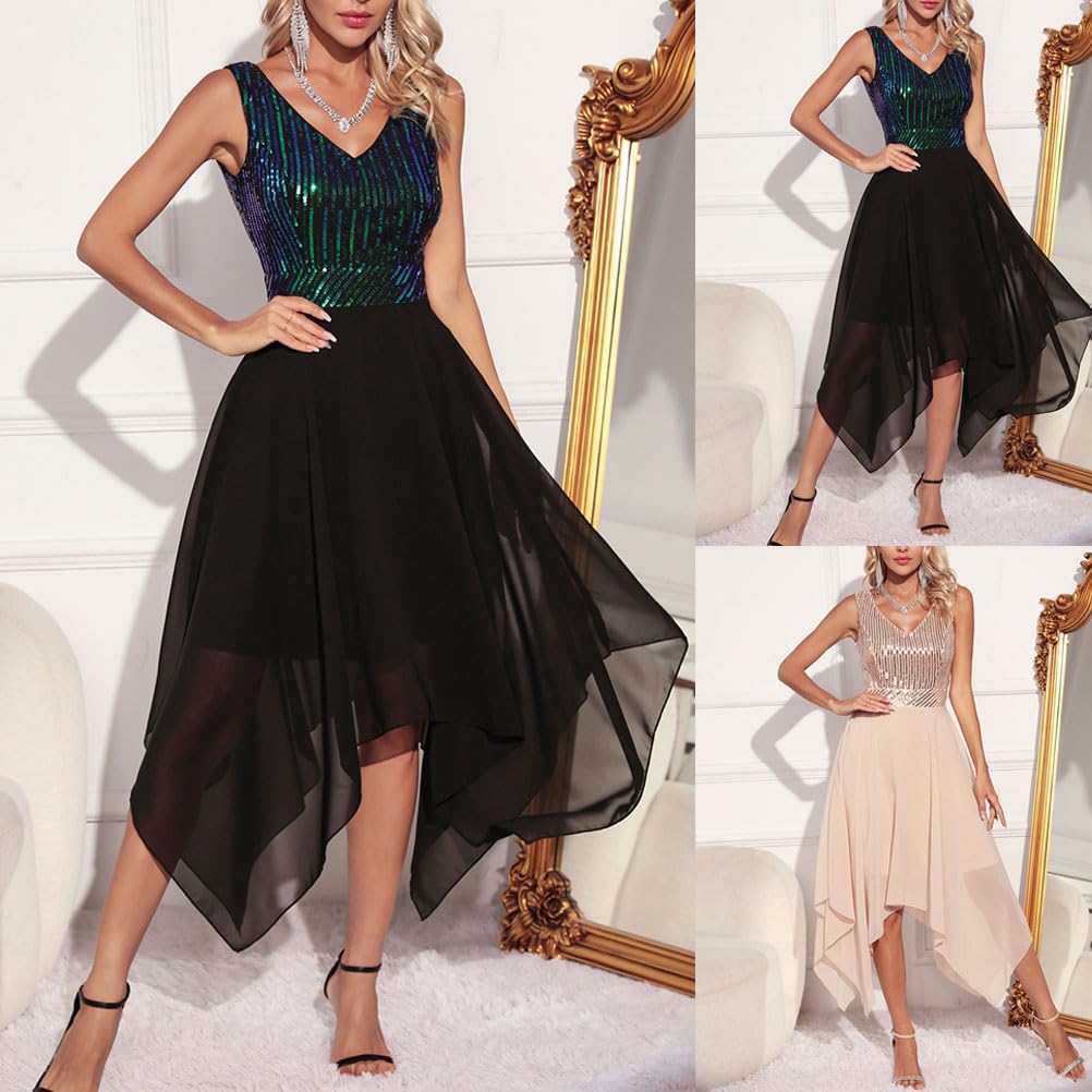 Onsoyours Abito da Cerimonia Elegante Senza Maniche Vita Alta Vintage Casual Vestito da Cocktail Tinta Unita Estivo Damigella Formale Maxi Dress da Sera Matrimonio Banchetto