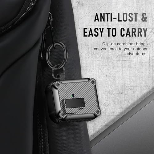 Valkit For Apple Airpods 2Nd Generation Case With Secure Lock Clip, Carbon Fiber Hard Shell Airpod 2 Case Cover With Lanyard For Men Women Airpods 2 Wireless Charging Case For Airpods 2 & 1, Black #TOP6