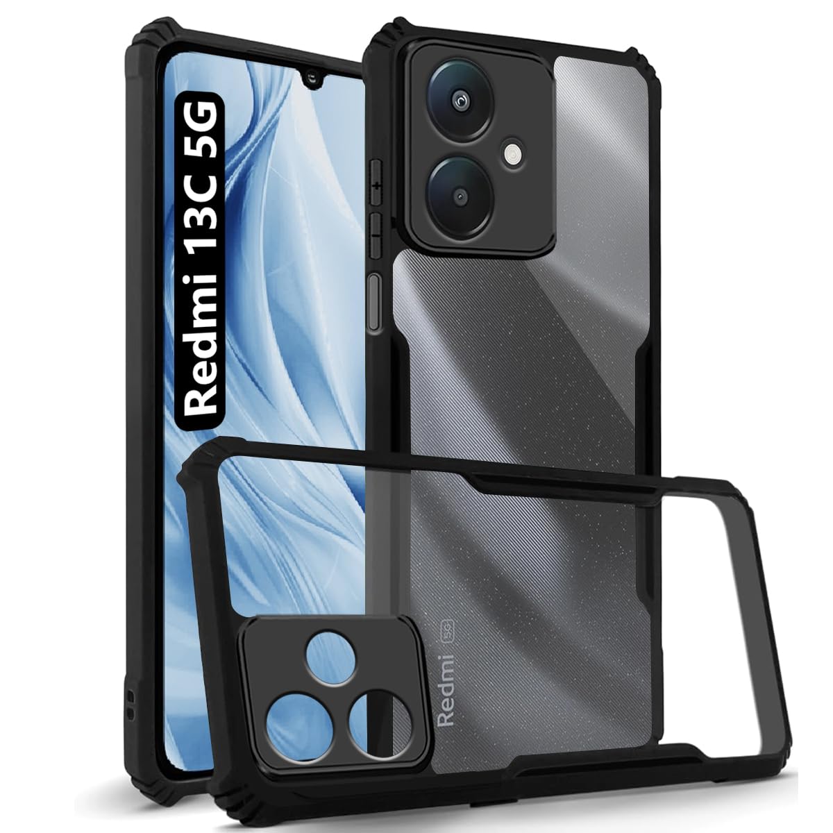 Fashionury Ultra-Hybrid Crystal Clear Back Cover Case for Mi Redmi 13C 5G /Poco M6 5G | Shockproof Total Camera Protection | Transparent Back (PC & TPU) Redmi 13C 5G / Poco M6 5G (Black Bumper) (B0CQK69M1X) Amazon Price History, Amazon Price Tracker