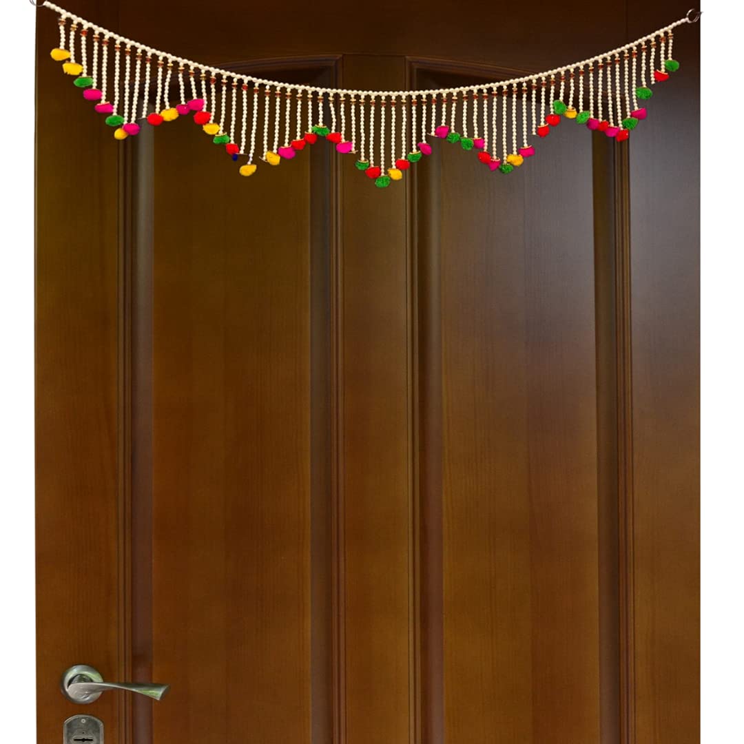 WS Wrap Shap Traditional Plastic Pearl Handmade Door Hanging/Bandarwal/Toran for Door Pom Pom Toran S2