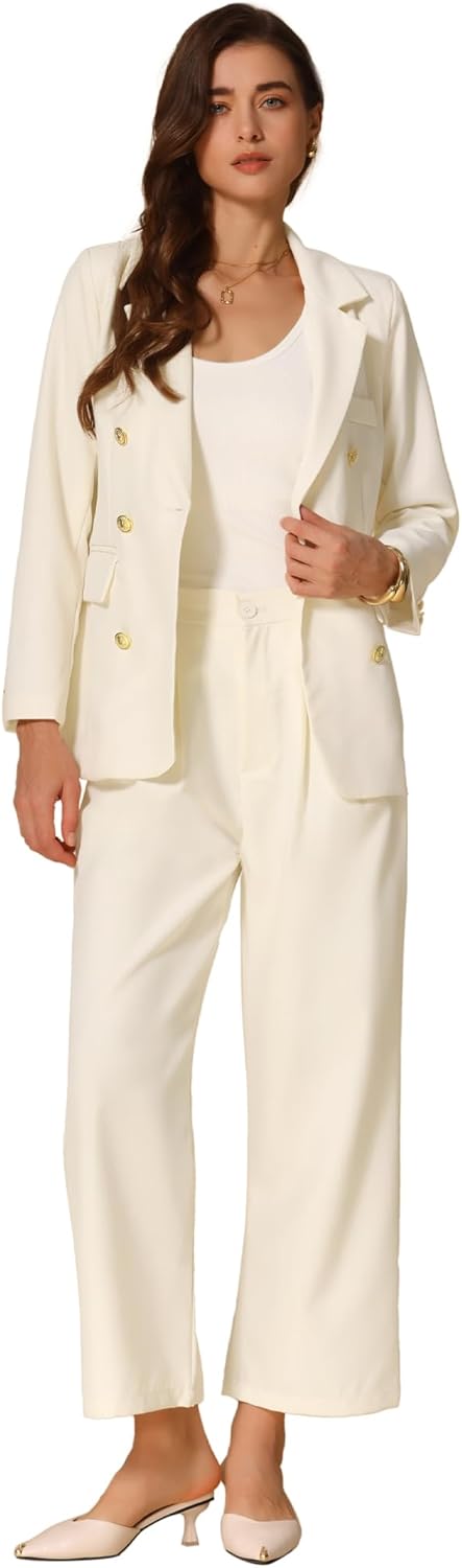 Allegra K Women's Blazer Sets Women 2 Piece Outfits Dressy Business Work Office Casual Blazer Pant Suits