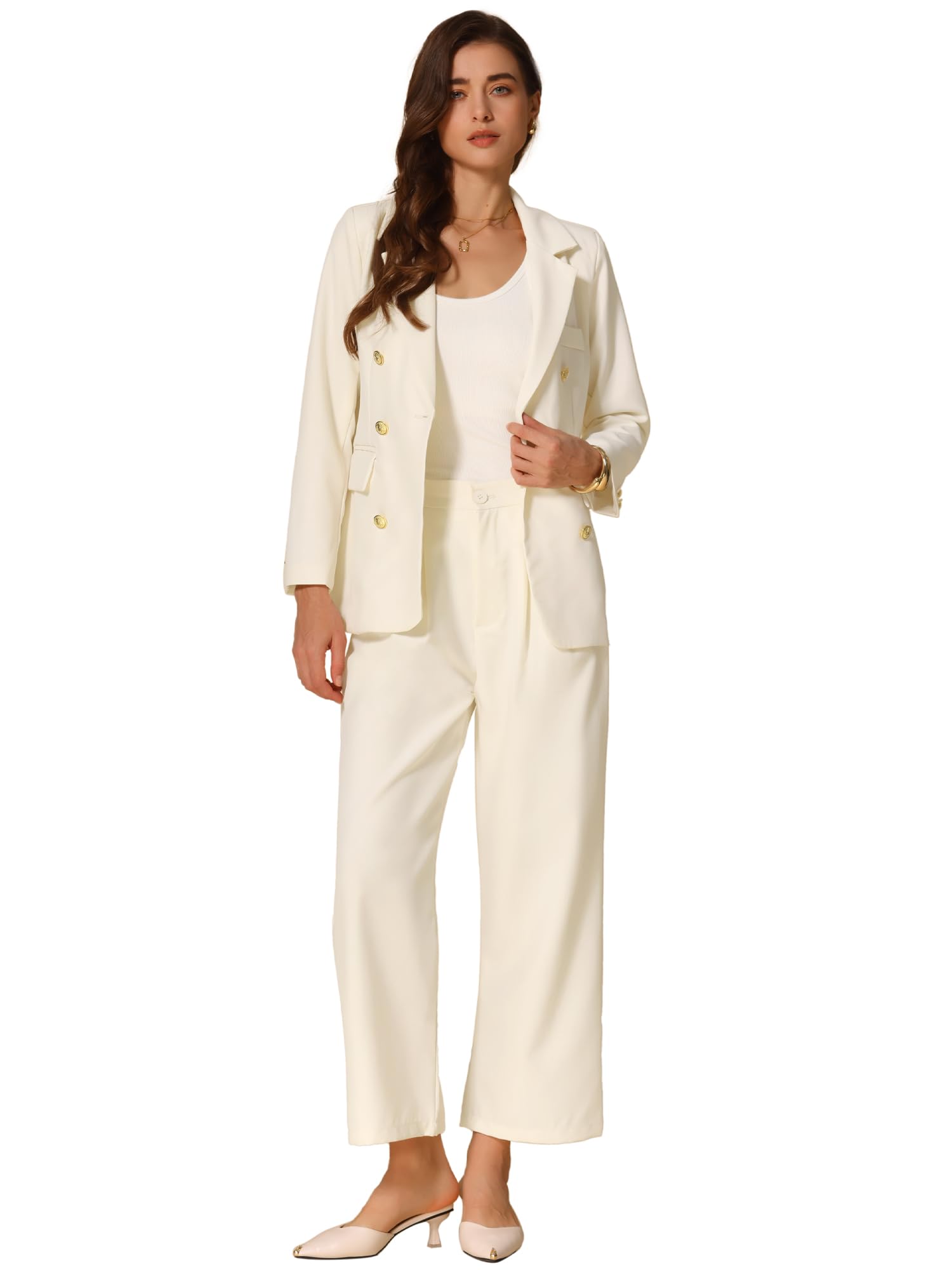 Allegra K Womens Blazer Sets Women 2 Piece Outfits Dressy Business Work Office Casual Blazer Pant Suits