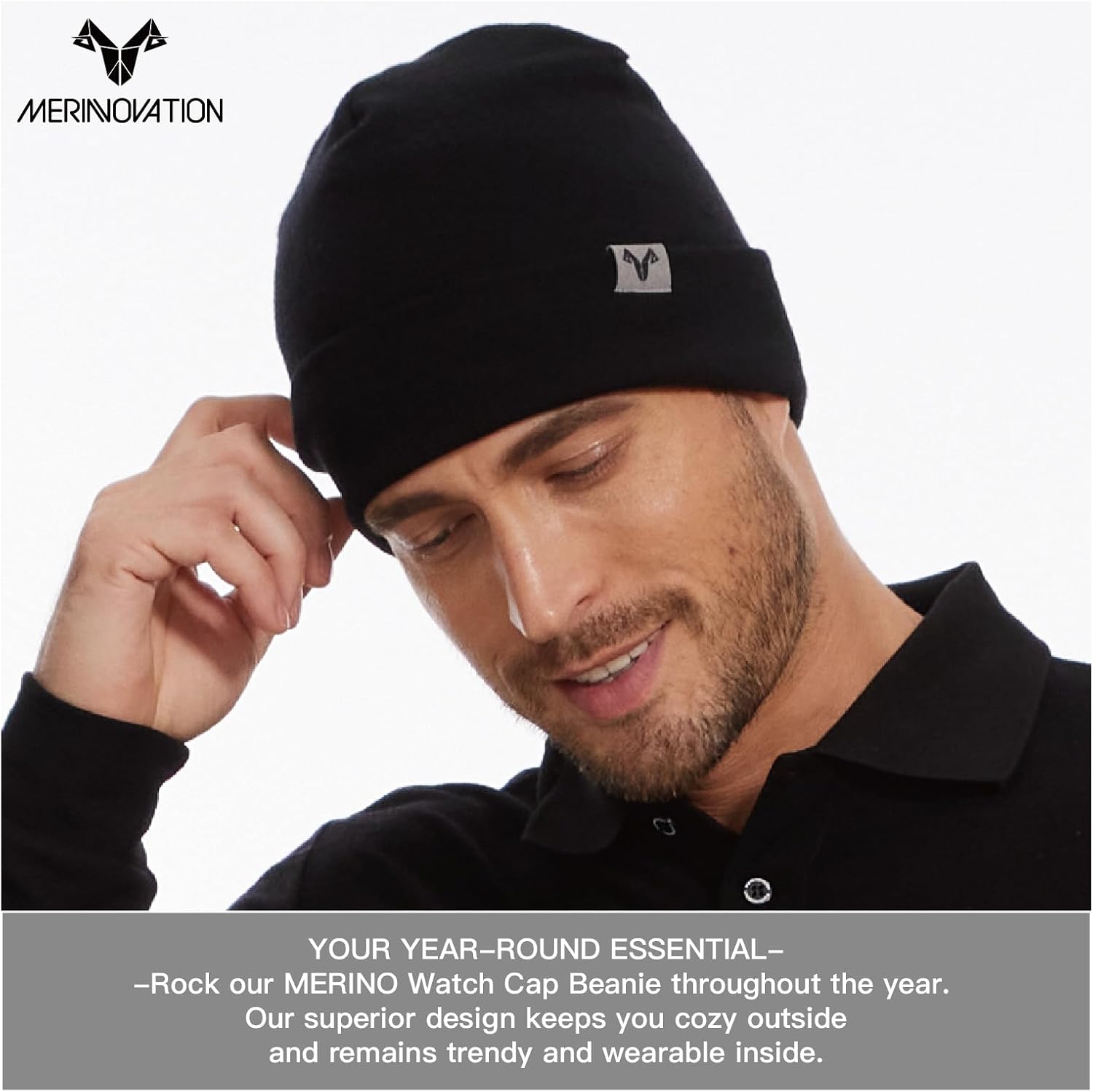MERINNOVATION Merino Wool Beanie Hats for Men and Women - Unisex 100% Merino Wool Beanie Cuff Cap Adult Warm Winter Hat - Image 3