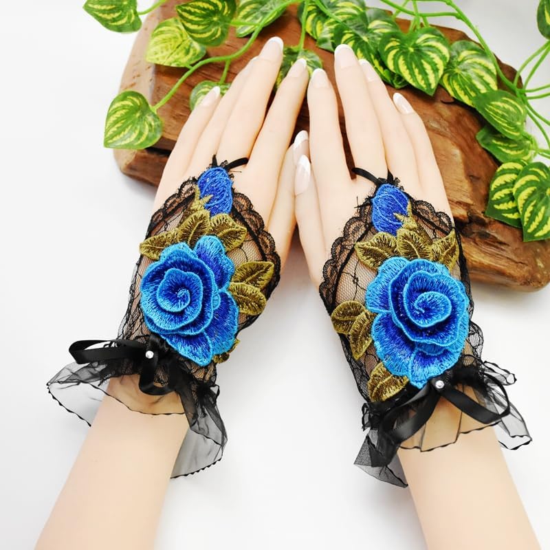Specell Embroidered Flowers Lace Fingerless Gloves - for Bridal Wedding Cocktail Tea Party Evening Prom Costumes Cosplay - Image 2