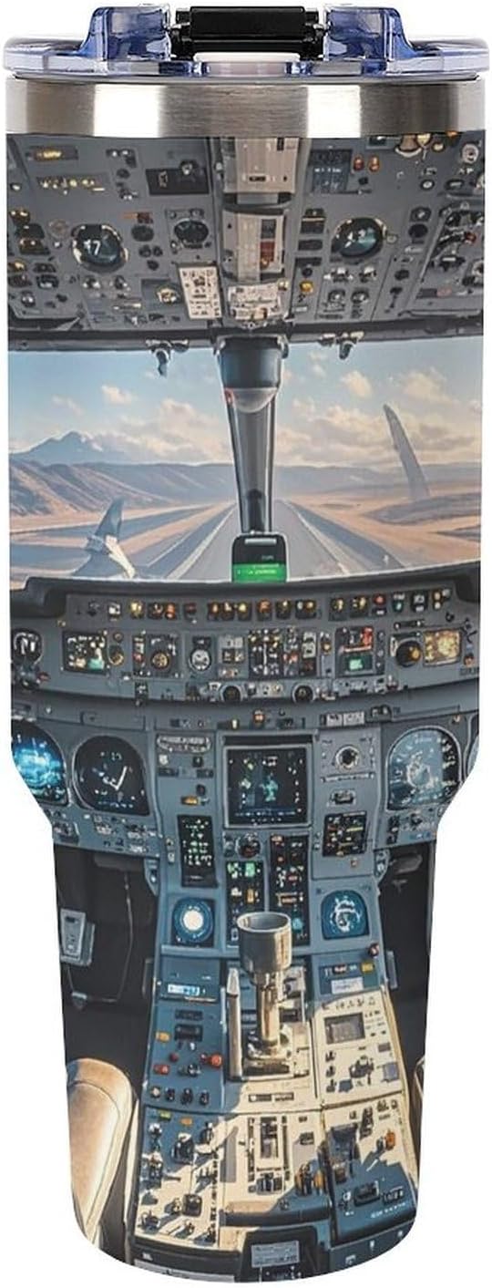 Airplane Cockpit Tumbler 40 Oz with Handle&Lid Large Car Cup Stainless Steel Vacuum Travel Mug Insulated Water Bottle Leak-proof Portable Coffee Cup for Home Car Outdoor