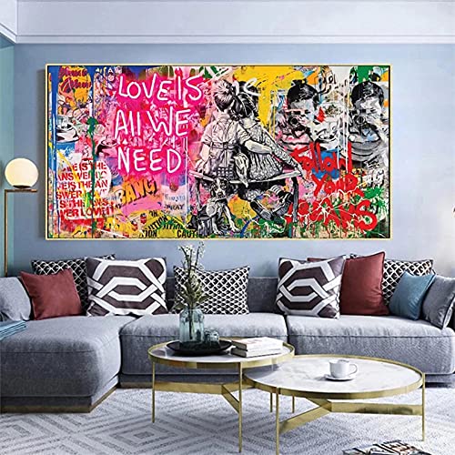 Toile art graffiti amour 40x80cm non encadrée pour déco moderne