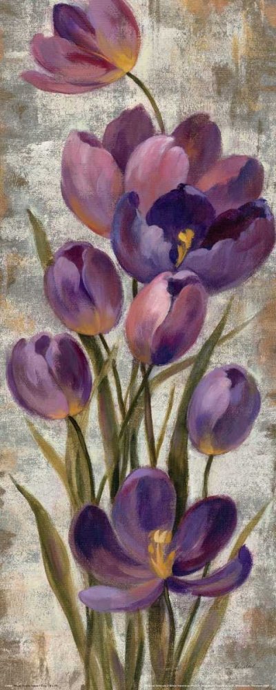 Lienzo con caja americana Royal Purple Tulipanes I Vassileva Silvia - Floral vertical Art print contemporaryss tulipanes tallo tallos hojas hoja flotante 27_X_11_in