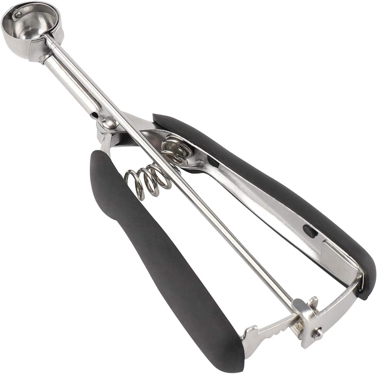 KASHIWA Extra Small Mini Ice Cream Scoop1 tsp, Professional Stainless Steel Cookie Scoop 25 mm, Melon Baller Scoop Good Soft Grips, Quick Trigger Release (black)