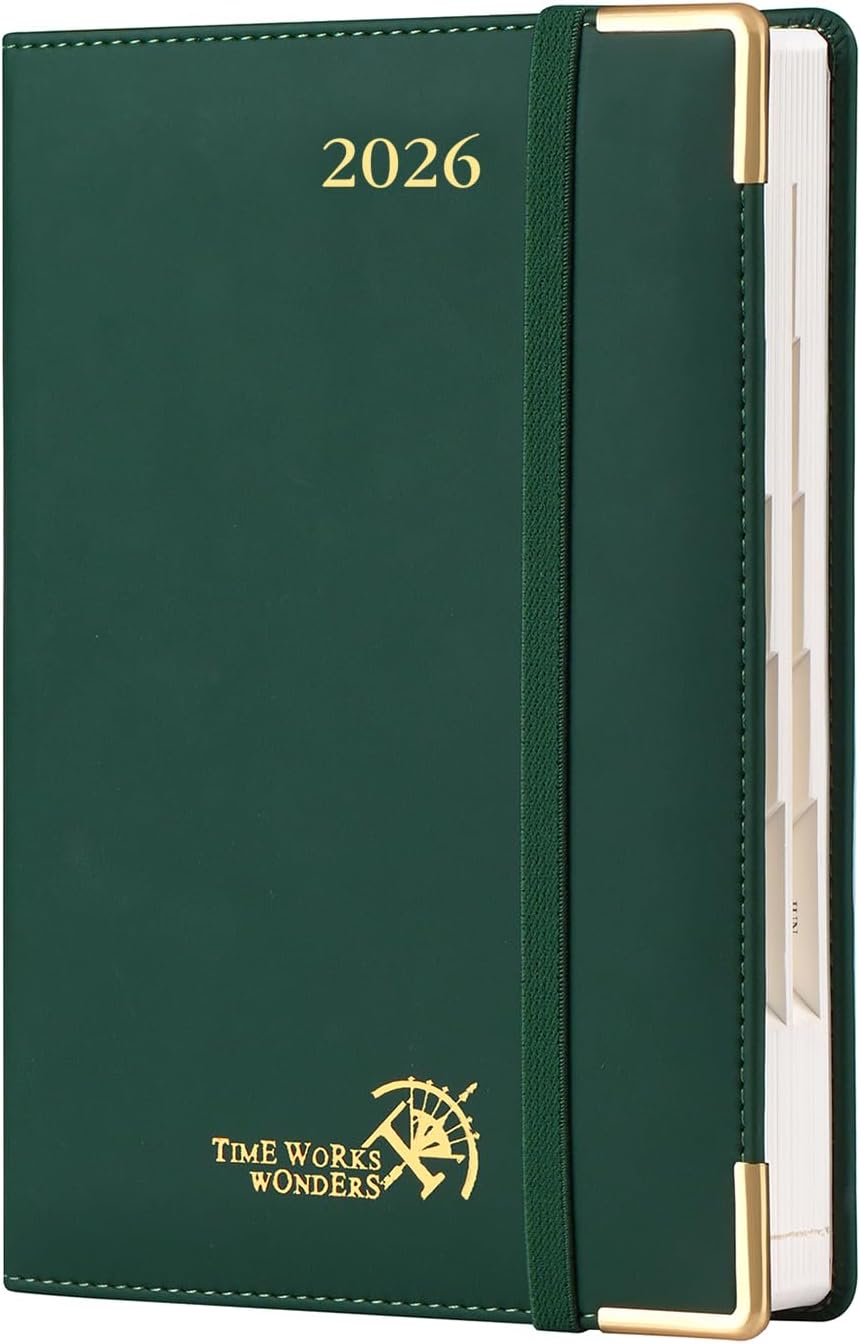 POPRUN Daily Planner 2026 A5, 12 Maanden Agenda Jan.2026 tot Dec.2026, 1 Dag 1 Pagina, Spiraal Planner 2026, 80 Grams FSC® Papier - Haze blauw