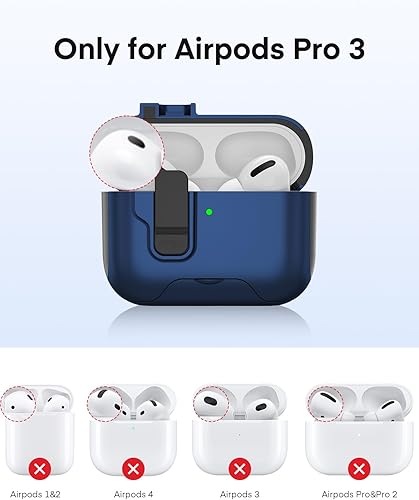 Miniatura 6 de Maxjoy Funda protectora para AirPods Pro 3 con kit de limpieza, funda rígida militar con bloqueo que absorbe los golpes, azul oscuro