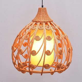 LLLKKK Lustre boule ronde en rotin tissé à la main - Lustre en rotin - Plafonnier en bois pour bar, café, librairie, couloir et salon