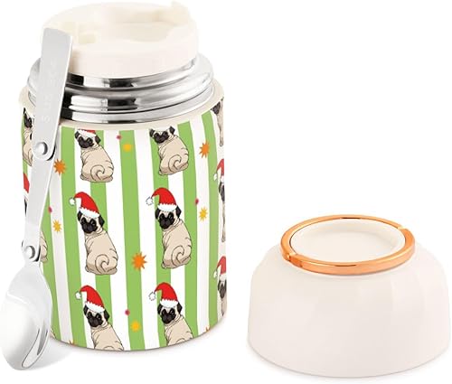 Tarro de comida con cuchara de perro de Navidad con aislamiento al vacío, de acero inoxidable, termo de 17 onzas para adultos