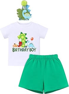 IBTOM CASTLE Baby,Clothing,Baby Boys 0-24m,Outfits & Clothing Sets IBTOM CASTLE Baby Boys Dinosaur 1st 2nd 3rd Birthday Outfit Short Sleeve T-shirt + Shorts + Headband 3PCS Dino Party Cake Smash Wedding Baby Shower Photo Shoot Summer Clothes Set