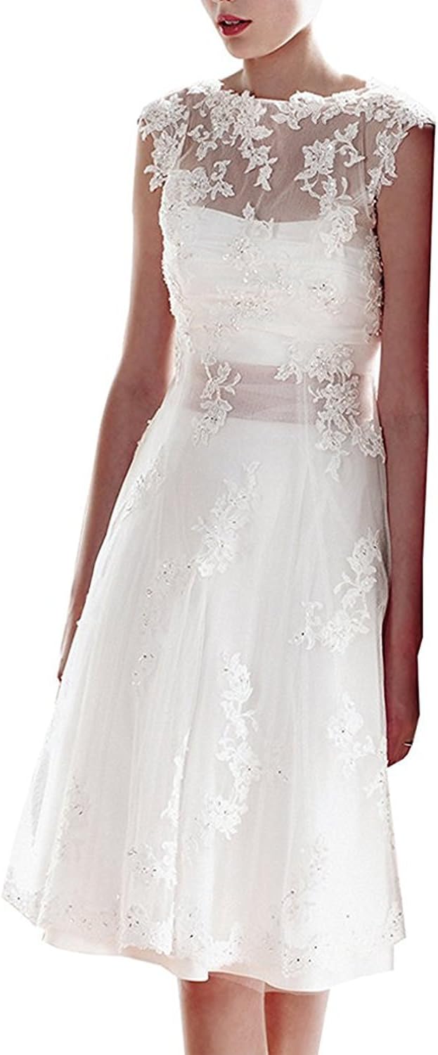 Faironline Women's A Line Appliques Wedding Dresses Short Bridal Party Dress