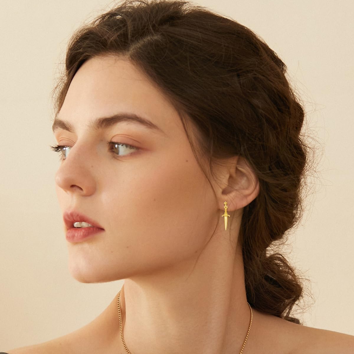 14K Solid Gold Dagger Earrings Real Yellow Gold Sword Dangle Drop Gothic Dangling Unsex Jewelry Gifts for Women Men