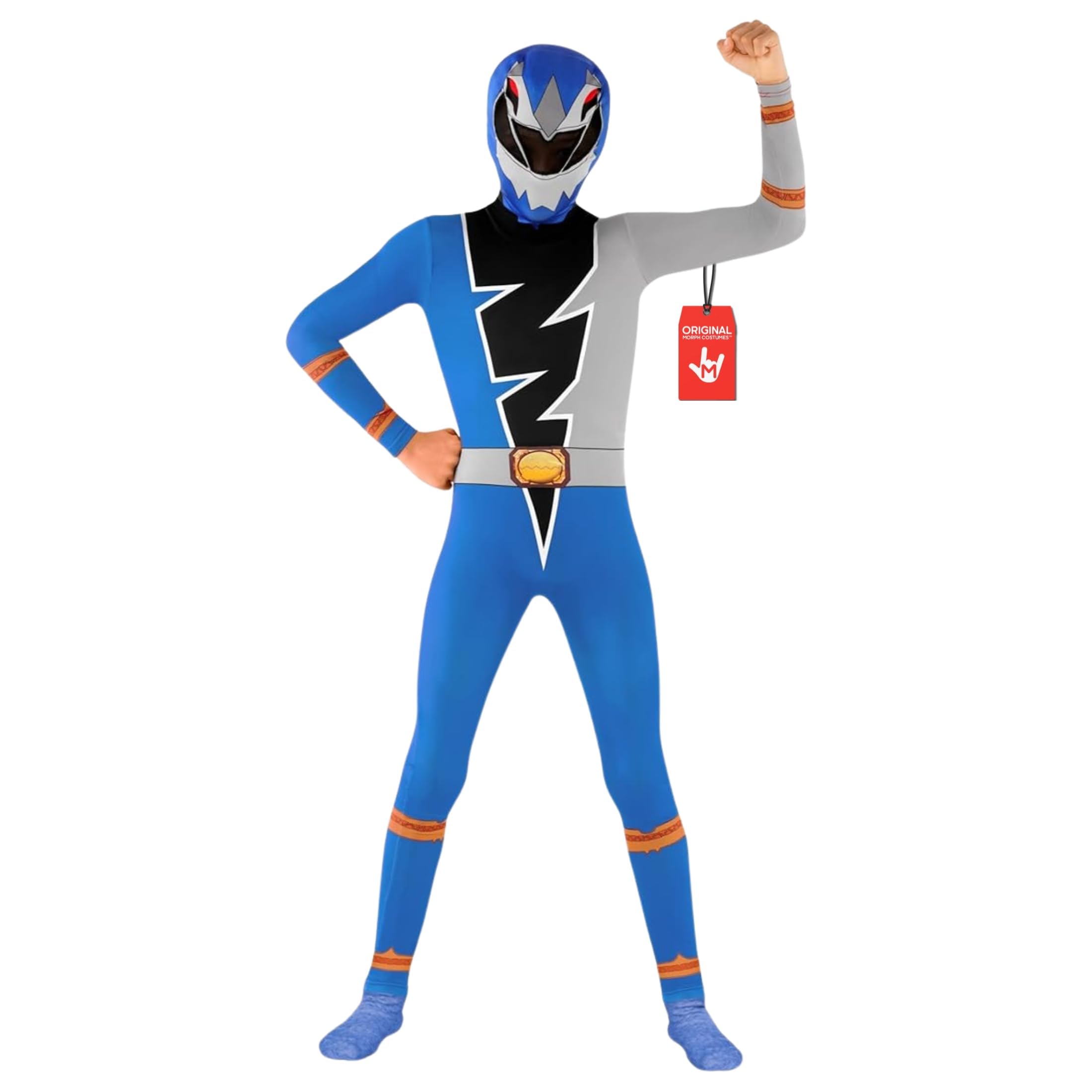 Morphsuits Niebieski Power Ranger Dino Fury dla Dzieci - Kombinezon Morphsuit z Kapturem i Wizjerem