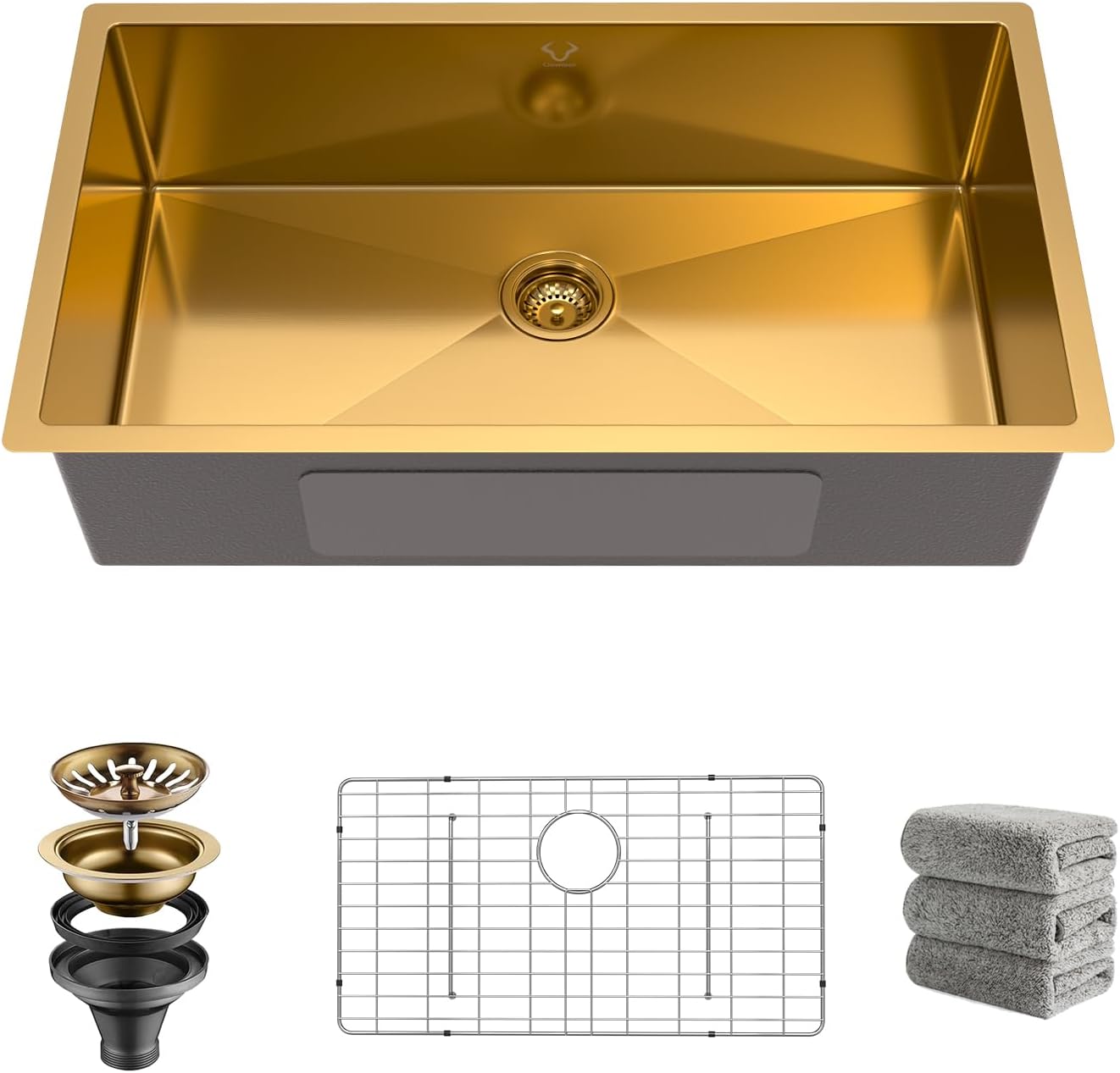 Drop In Kitchen Sink 27 Inch Black Top Mount Sink 16 Gauge Stainless Steel 2-Hole Deep Single Bowl Kitchen Sinks 27"X22"X10"