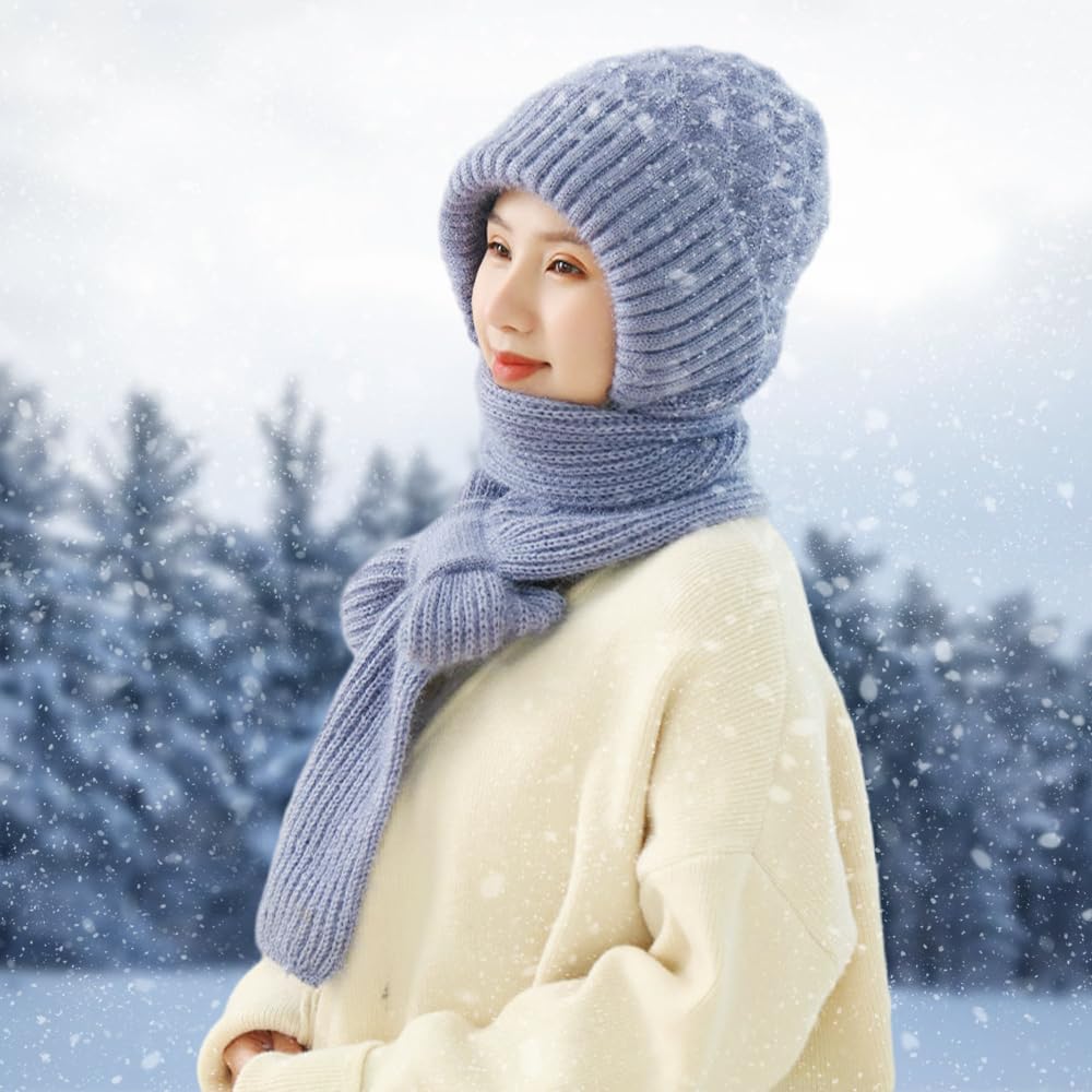 Bufanda integrada con protección auditiva resistente al viento, gorro de punto elástico cálido con protección para las orejas, gorro de invierno