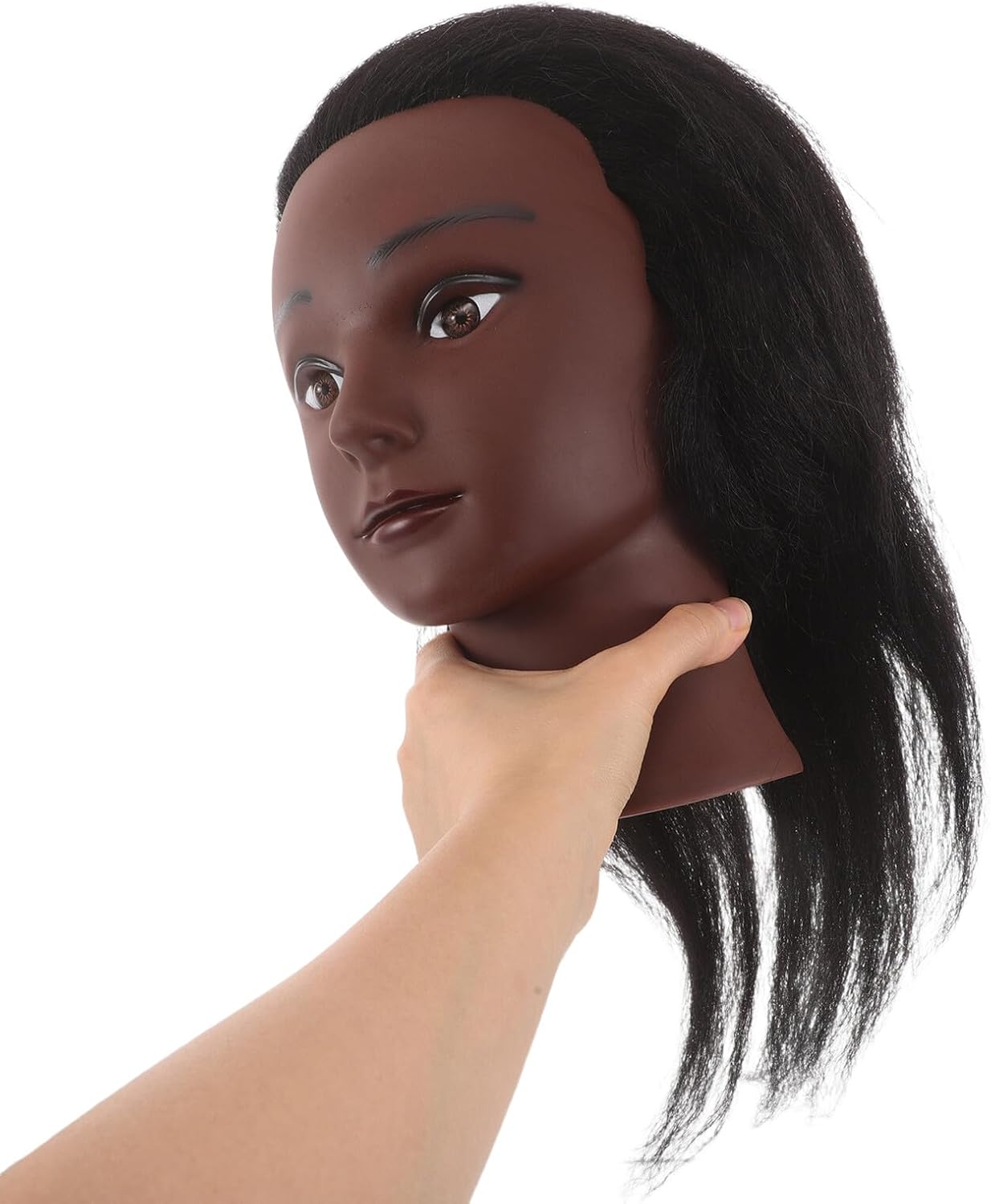 美发模特頭 人毛使用 多機能美容師練習用ヘッド スタンド付き 自在 髪結び 染色 カット対応 初心者からプロ向け練習用モデル